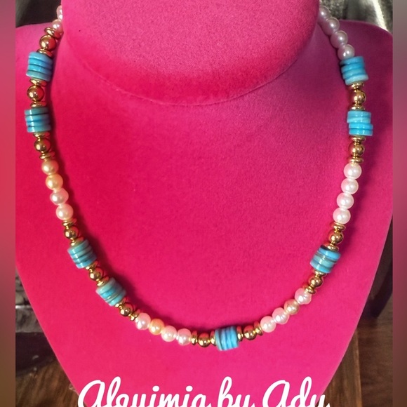 Alquimia Blue larimar and Gold NEW pearl Beaded Necklace - Picture 1 of 3